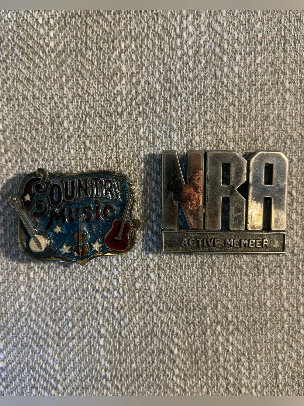 Vintage 1982 Country Music Belt Buckle Plus NRA. Made in the USA Two Buckles VTG